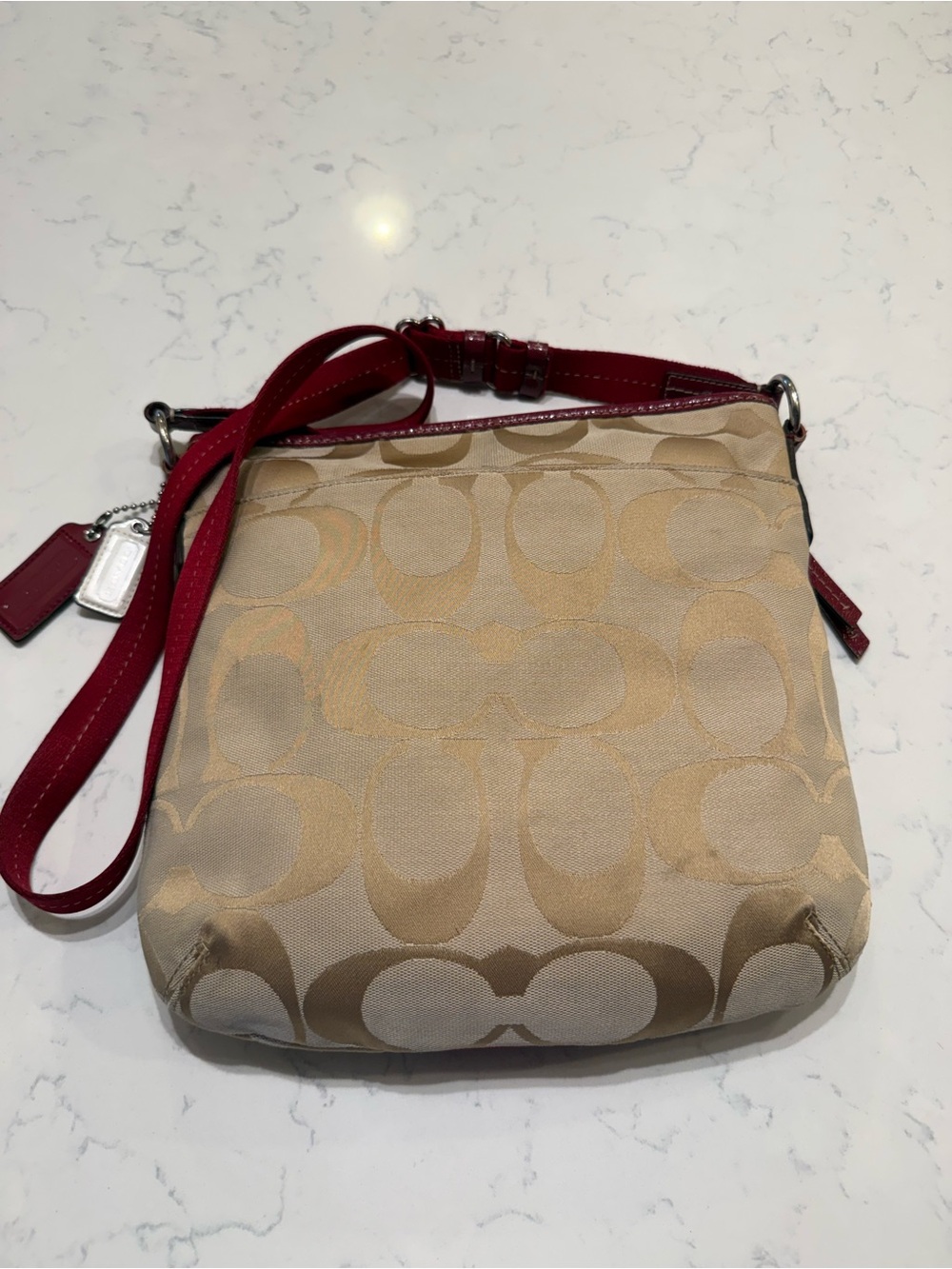 Coach Beige Signature Canvas Crossbody with Red Leather Stripe - Picture 5 of 9